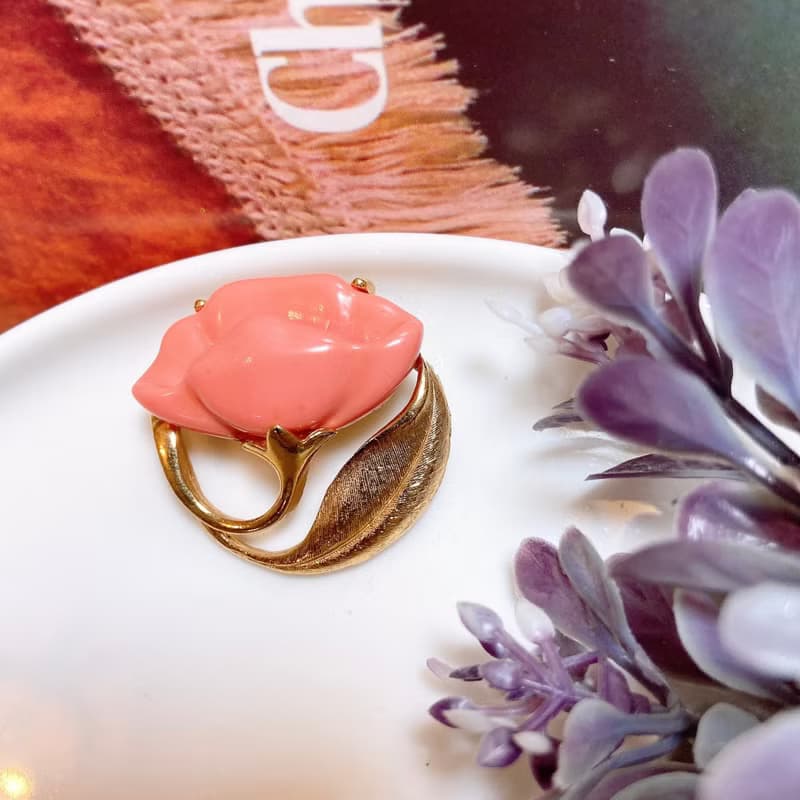【西洋古董飾品】Avon掐絲霧金牽牛花 粉紅美 精緻禮物胸章胸針