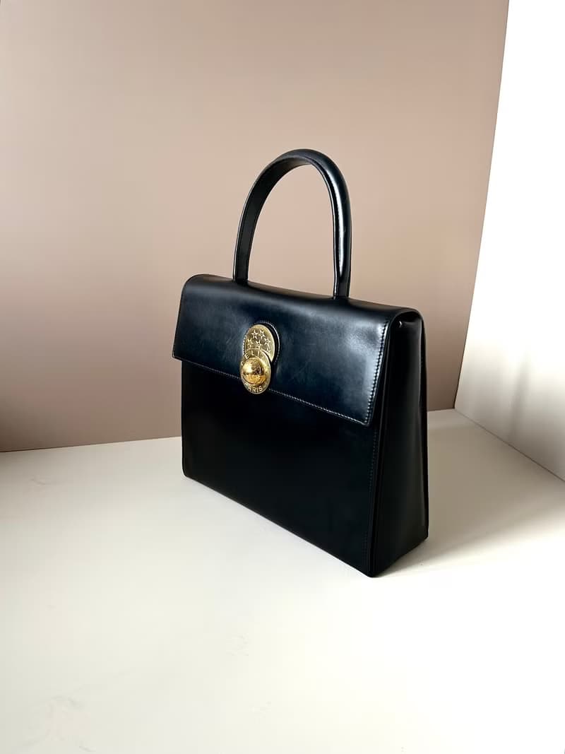 絕版稀有品中古二手Celine移動金色星球黑色皮革凱莉手袋小古董包