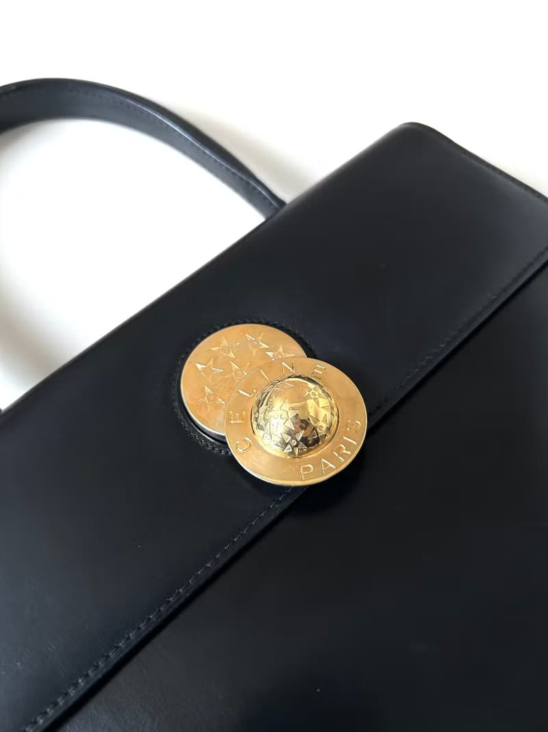 絕版稀有品中古二手Celine移動金色星球黑色皮革凱莉手袋小古董包