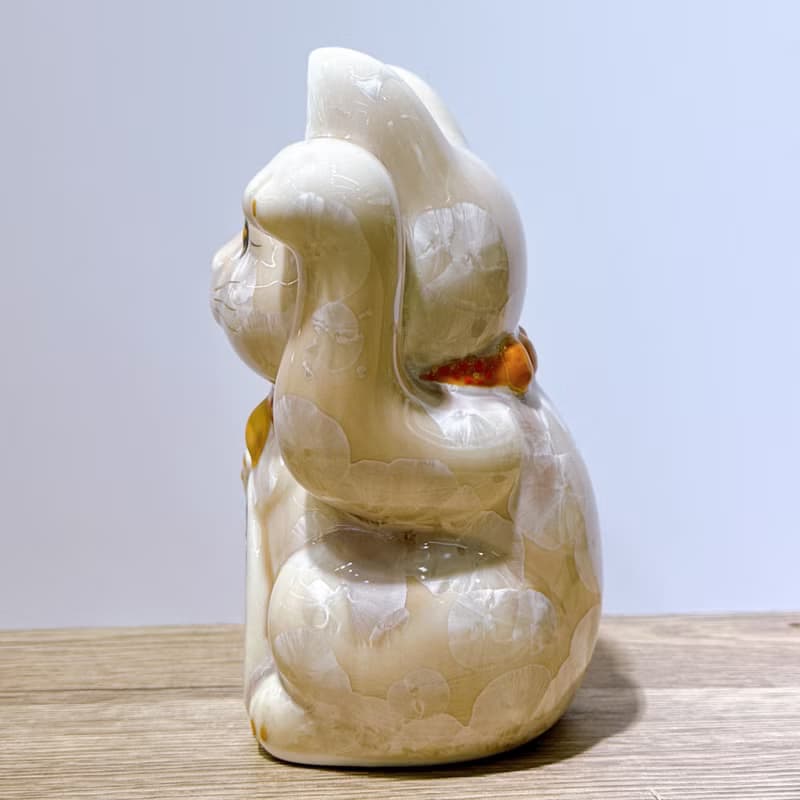 【福杏綻華】日本清水燒招財貓 | 花結晶 杏 - 億万両 左 中號