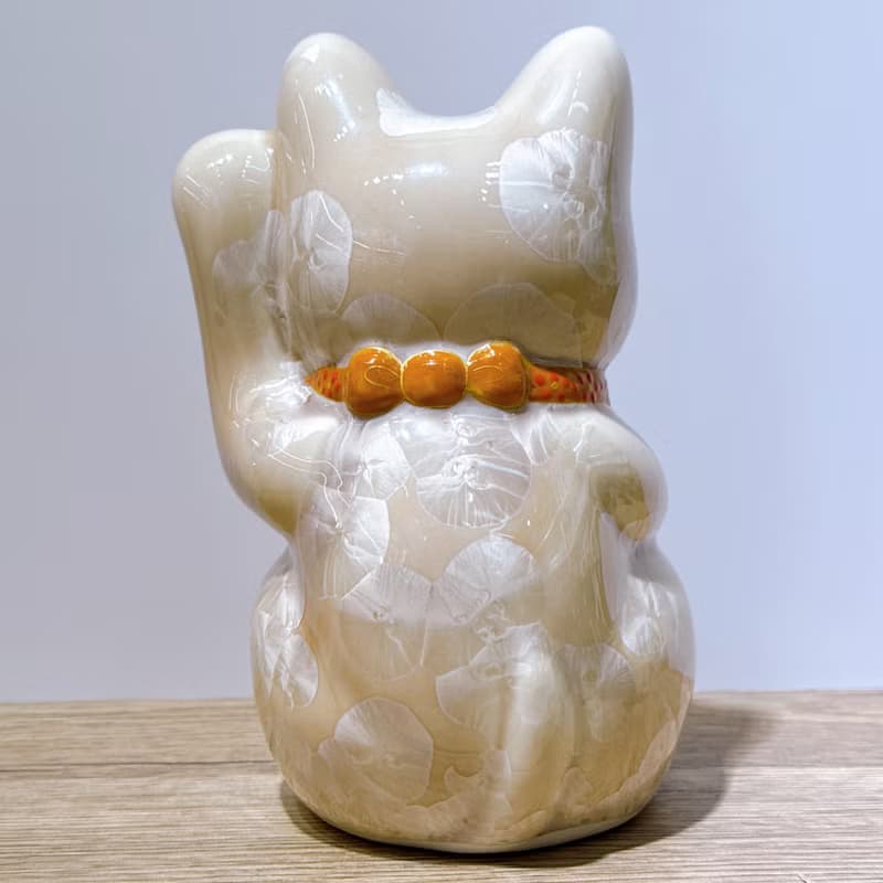 【福杏綻華】日本清水燒招財貓 | 花結晶 杏 - 億万両 左 中號