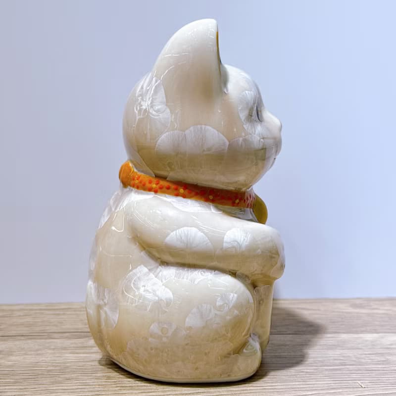 【福杏綻華】日本清水燒招財貓 | 花結晶 杏 - 億万両 左 中號