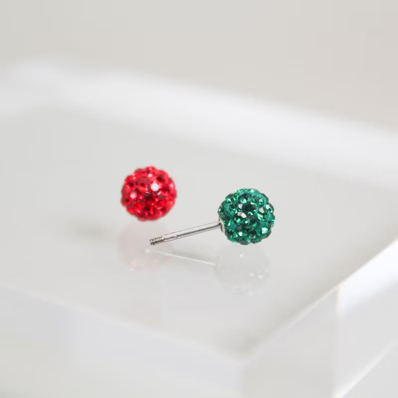 【SWS飾品】紅綠聖誕配色 圓球轉珠耳環 醫療鋼 施華洛世奇水鑽