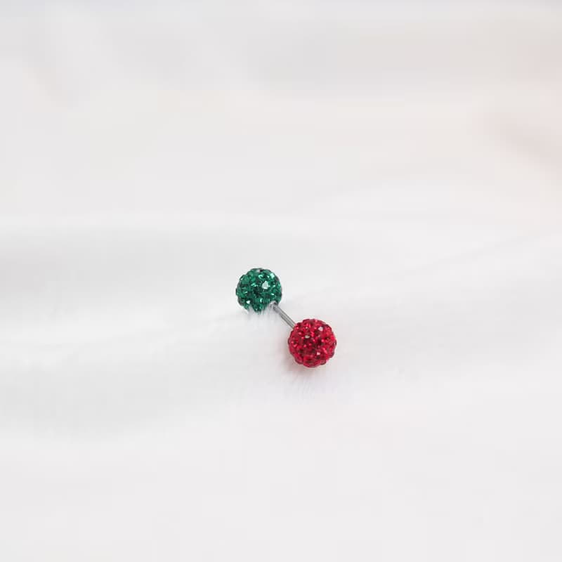 【SWS飾品】紅綠聖誕配色 圓球轉珠耳環 醫療鋼 施華洛世奇水鑽