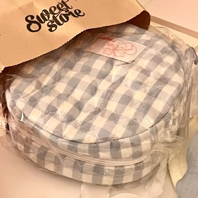 Sweetstore Supply原創藍格子可愛簡約清新收納圓餅包