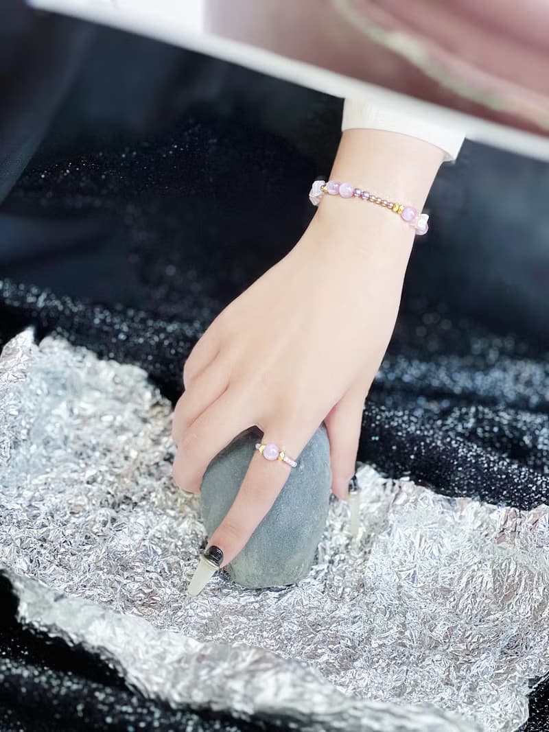 優雅溫柔知性少女 紫鋰輝x粉晶 18k 原創手作小眾 串珠項鍊