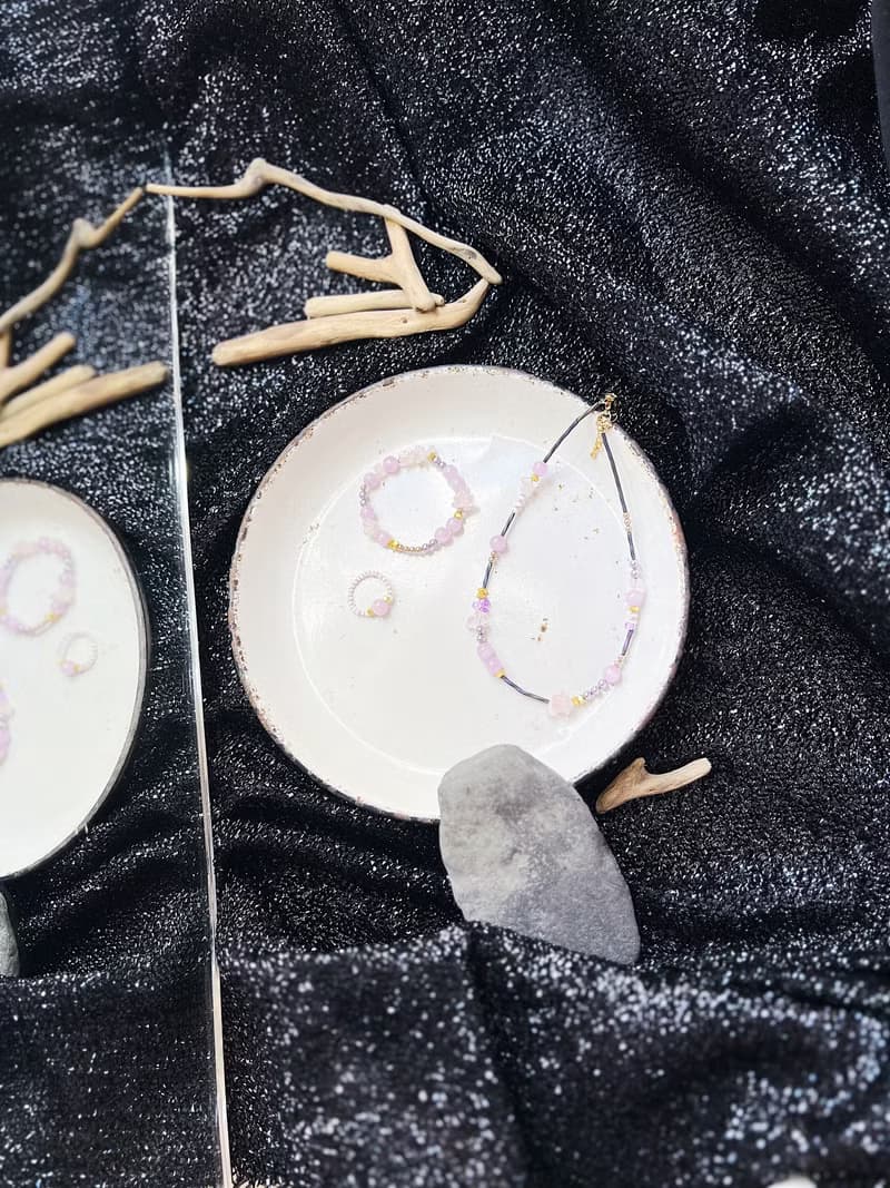 優雅溫柔知性少女 紫鋰輝x粉晶 18k 原創手作小眾 串珠項鍊