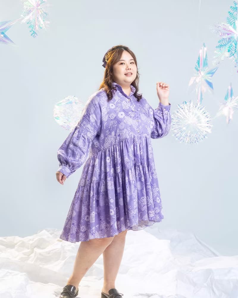 【波麗印花】復古皇后紫 三層奶油蛋糕 襯衫小洋裝 天絲 大尺碼
