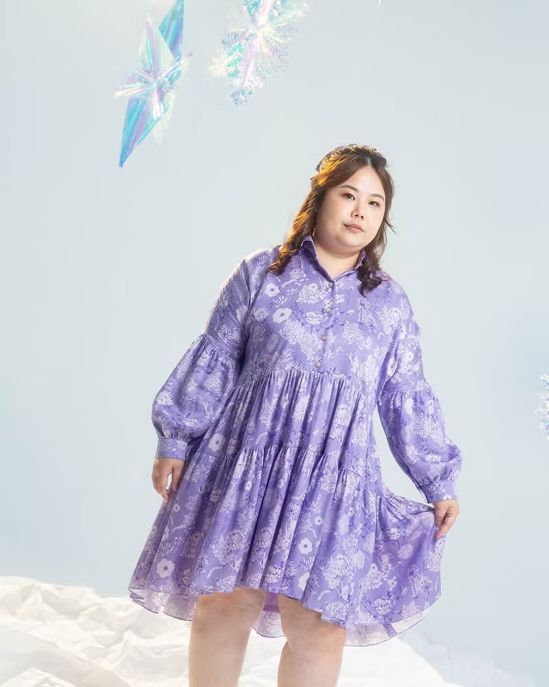 【波麗印花】復古皇后紫 三層奶油蛋糕 襯衫小洋裝 天絲 大尺碼