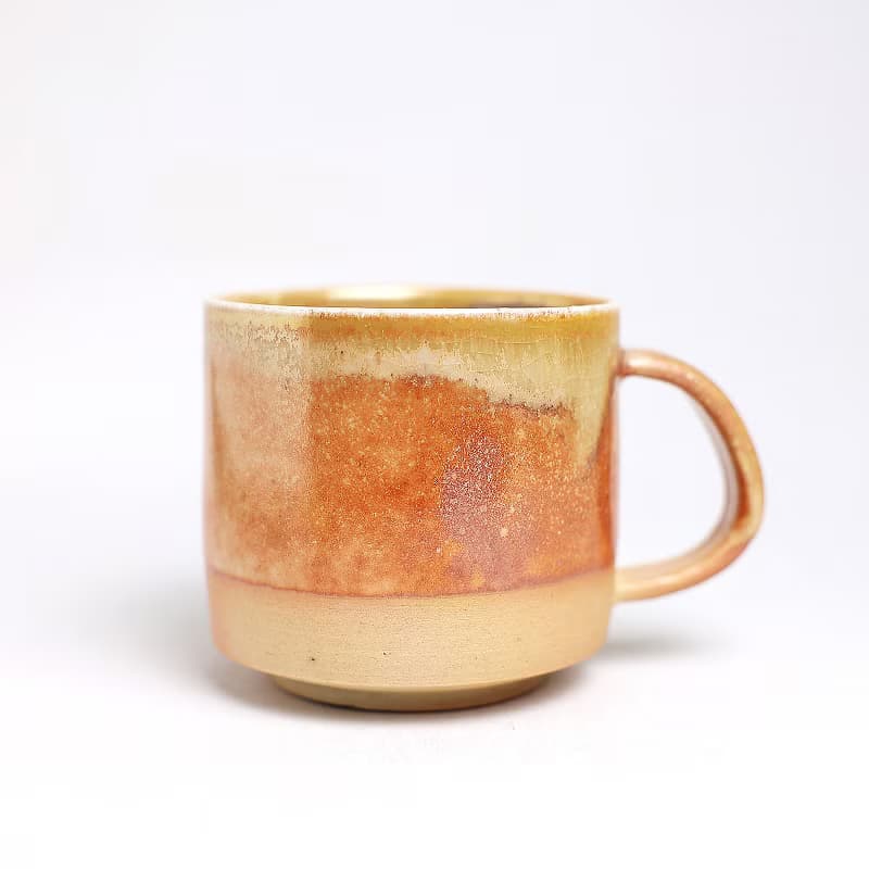 明芽窯 | 柴燒志野金彩雙色咖啡杯 金 橘 茶杯 把杯 陶杯 H9