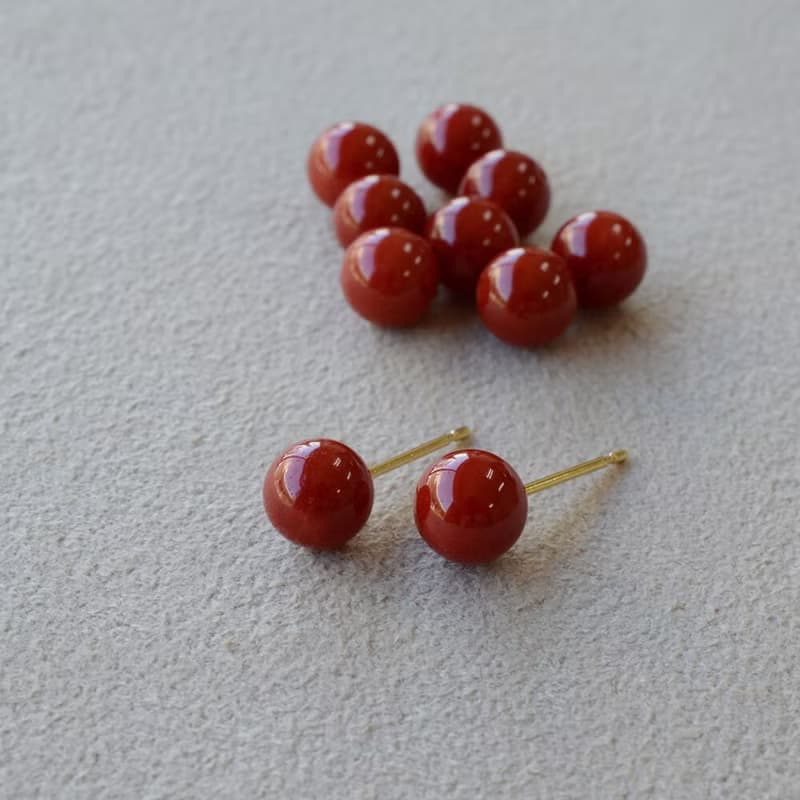 【稀有系列】18K紅珊瑚耳環 珠形珊瑚 日本製造 血赤珊瑚 日本製