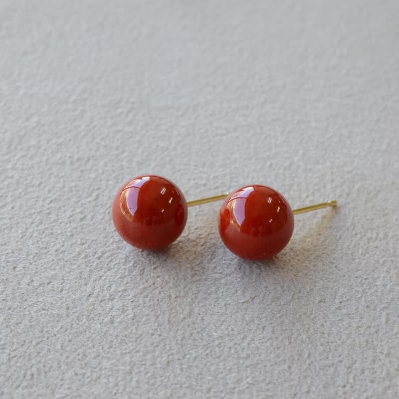 【稀有系列】18K紅珊瑚耳環 珠形珊瑚 日本製造 血赤珊瑚 日本製
