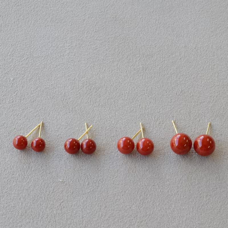 【稀有系列】18K紅珊瑚耳環 珠形珊瑚 日本製造 血赤珊瑚 日本製