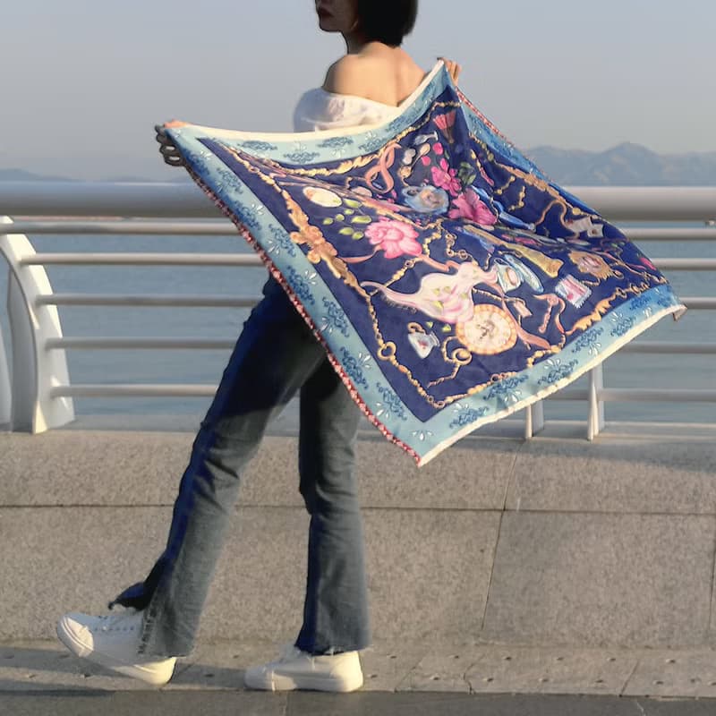 宮廷盛宴大方絲巾連絲巾扣高雅禮物套裝/圍巾/披肩