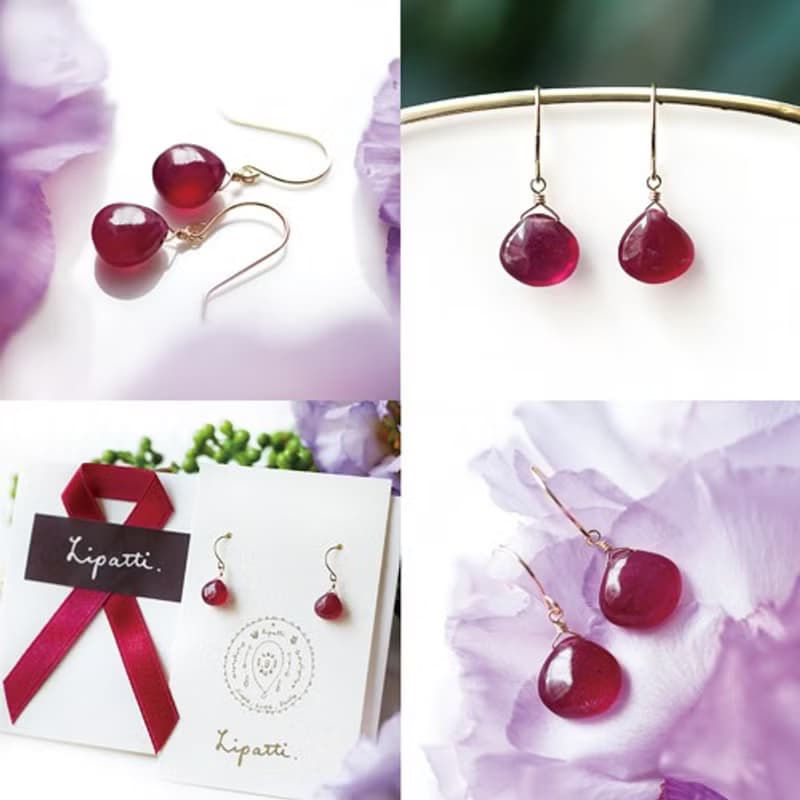 14KGFルビーのプレーンマロンカットピアス　Maureen