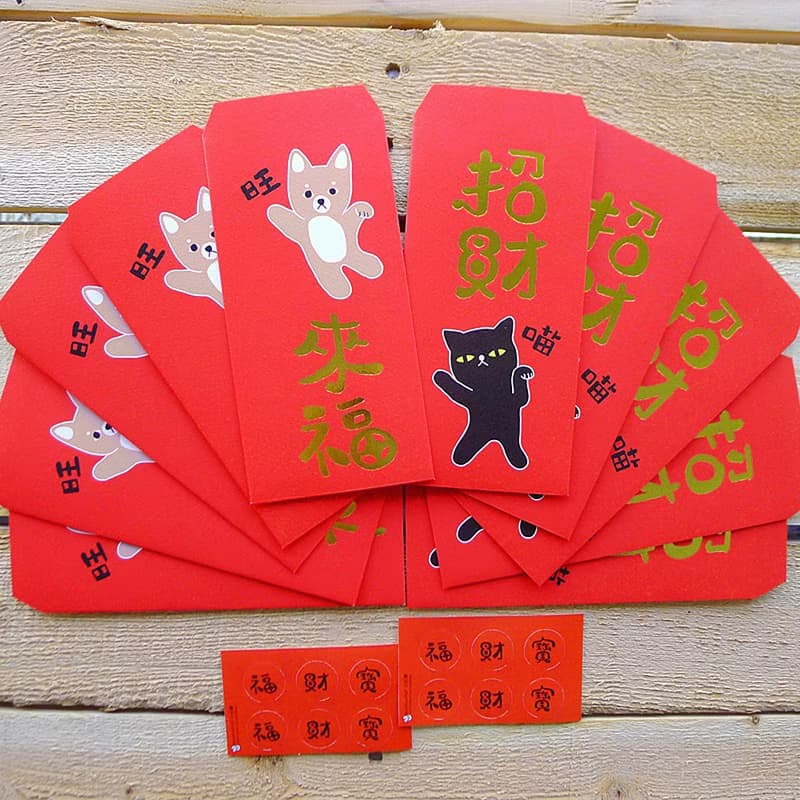 狗來福 招財貓 燙金紅包袋 10入