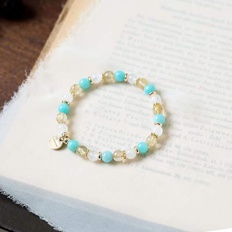 天河石 金髮晶 月光石 手鍊 天然礦石水晶