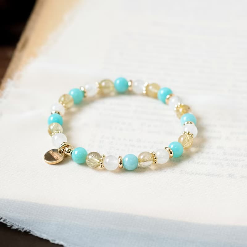 天河石 金髮晶 月光石 手鍊 天然礦石水晶