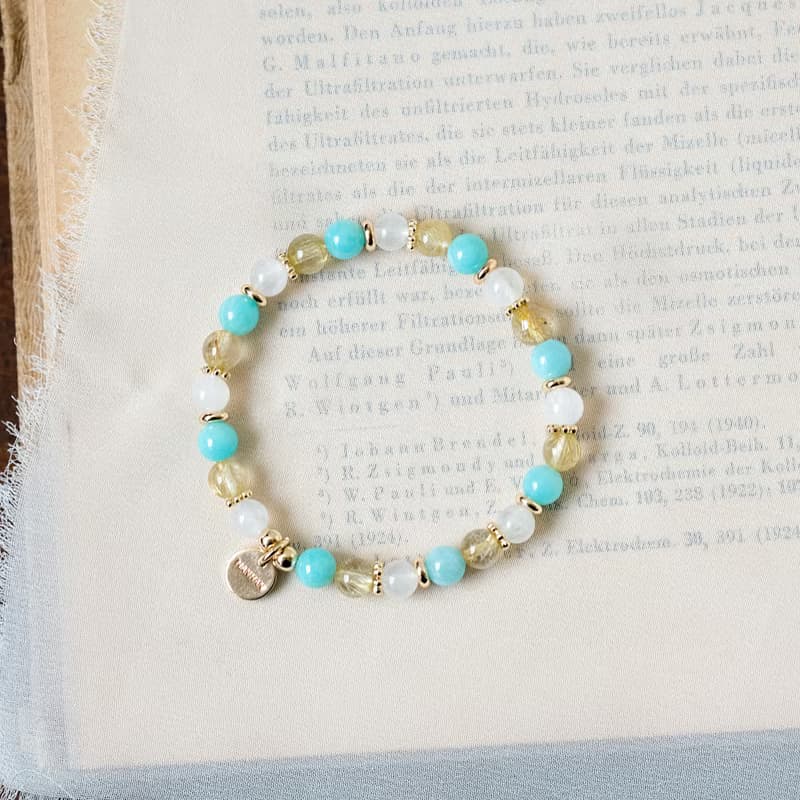 天河石 金髮晶 月光石 手鍊 天然礦石水晶