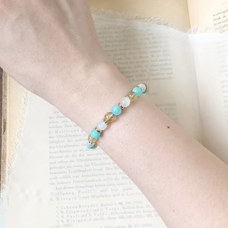 天河石 金髮晶 月光石 手鍊 天然礦石水晶