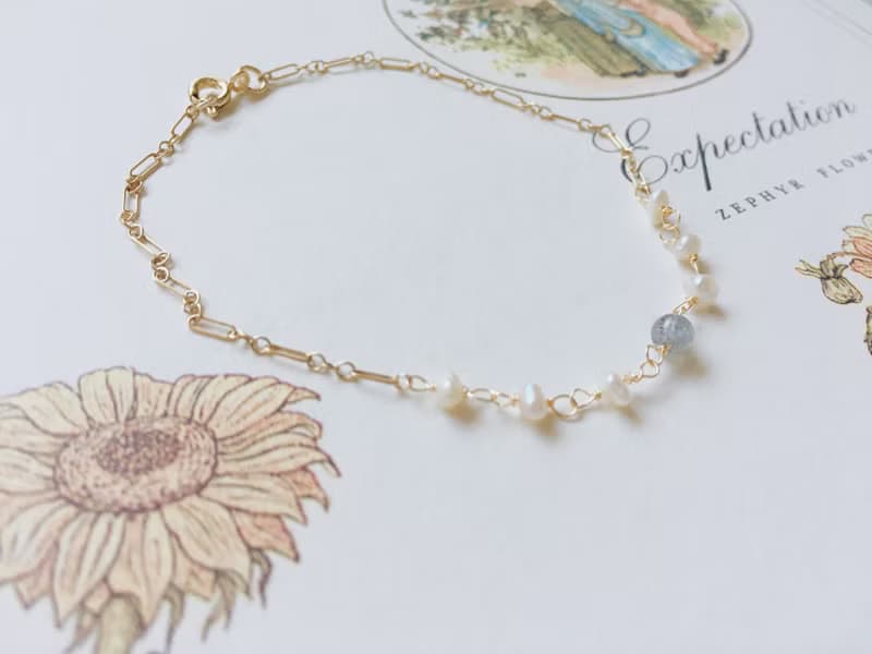 Enko | 探索地底皇室 魚子珍珠 拉長石 14K包金 手鍊