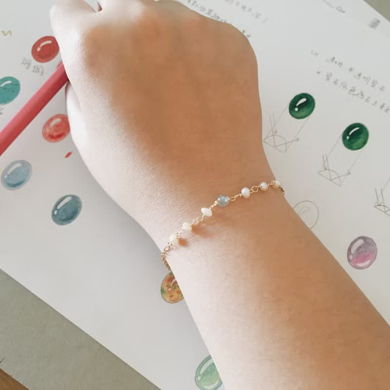 Enko | 探索地底皇室 魚子珍珠 拉長石 14K包金 手鍊