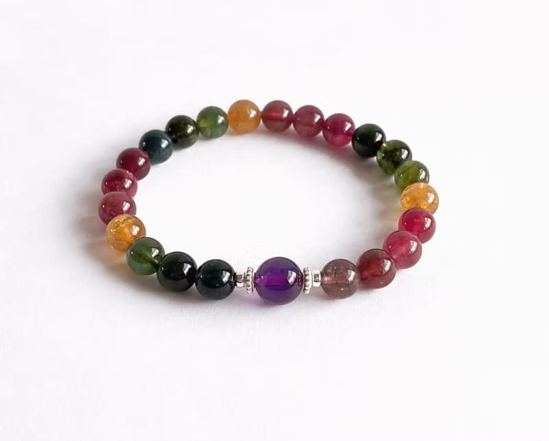 寶石系 天然礦石 濃彩碧璽7.8 烏拉圭紫水晶 925純銀 手鍊