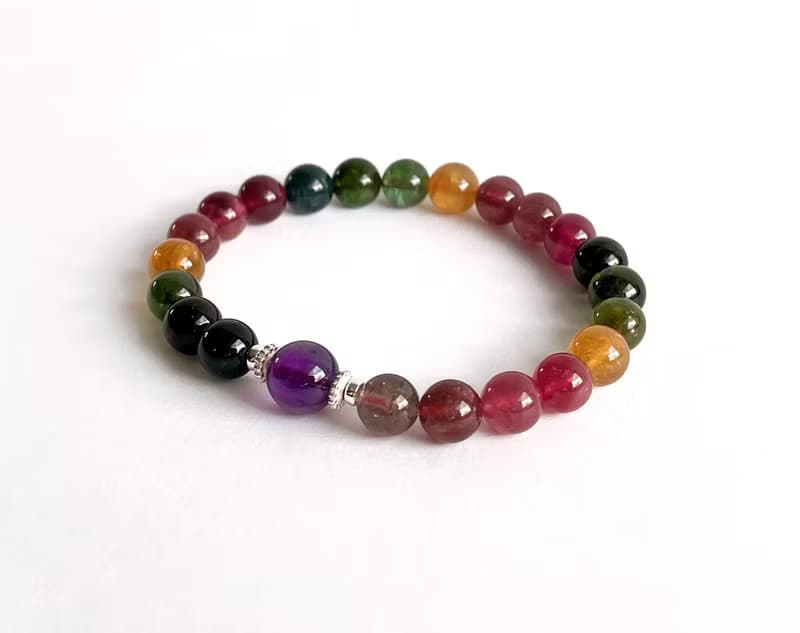 寶石系 天然礦石 濃彩碧璽7.8 烏拉圭紫水晶 925純銀 手鍊