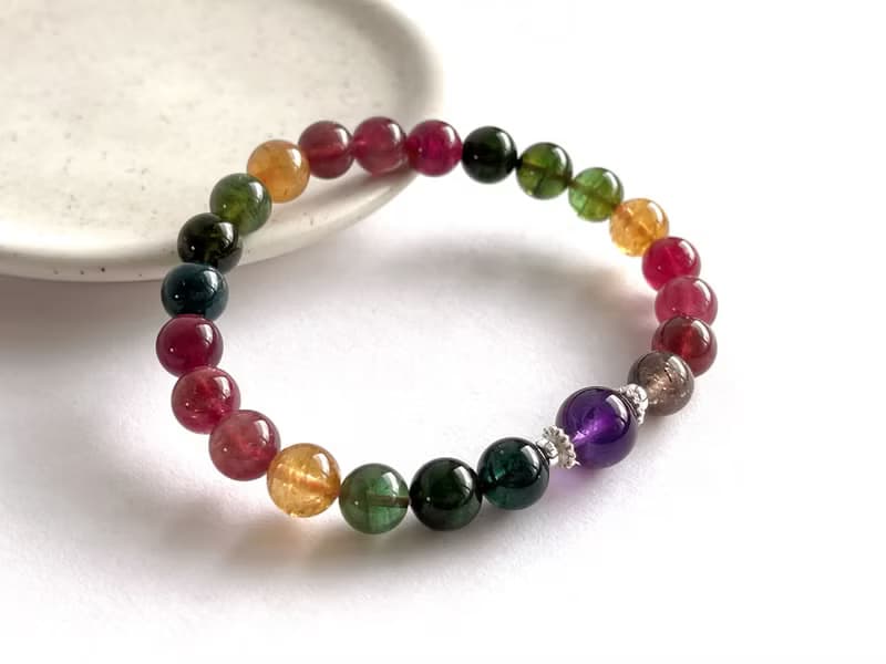 寶石系 天然礦石 濃彩碧璽7.8 烏拉圭紫水晶 925純銀 手鍊