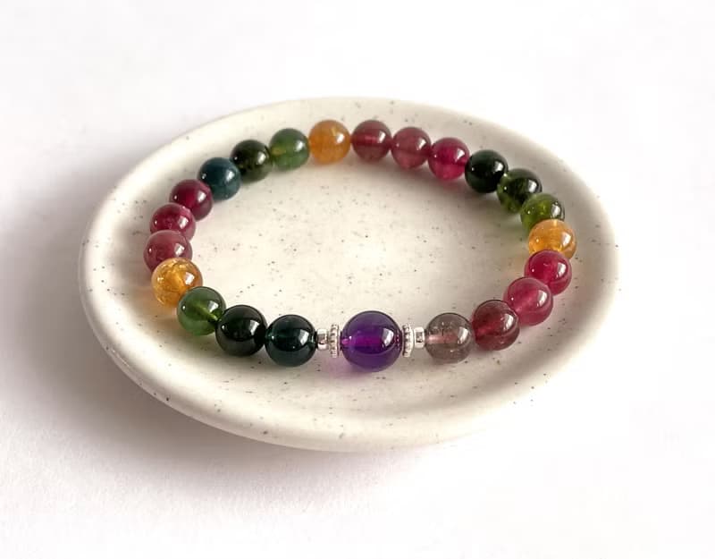 寶石系 天然礦石 濃彩碧璽7.8 烏拉圭紫水晶 925純銀 手鍊