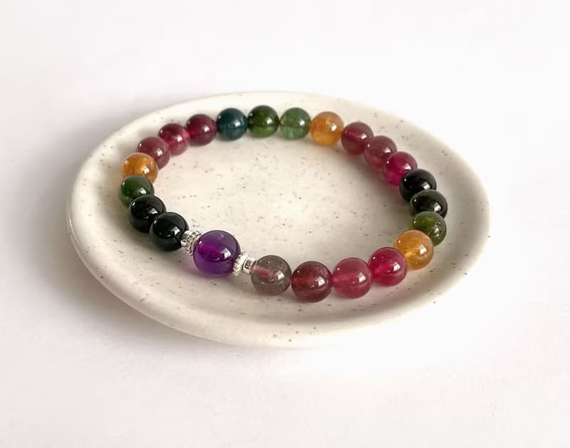 寶石系 天然礦石 濃彩碧璽7.8 烏拉圭紫水晶 925純銀 手鍊