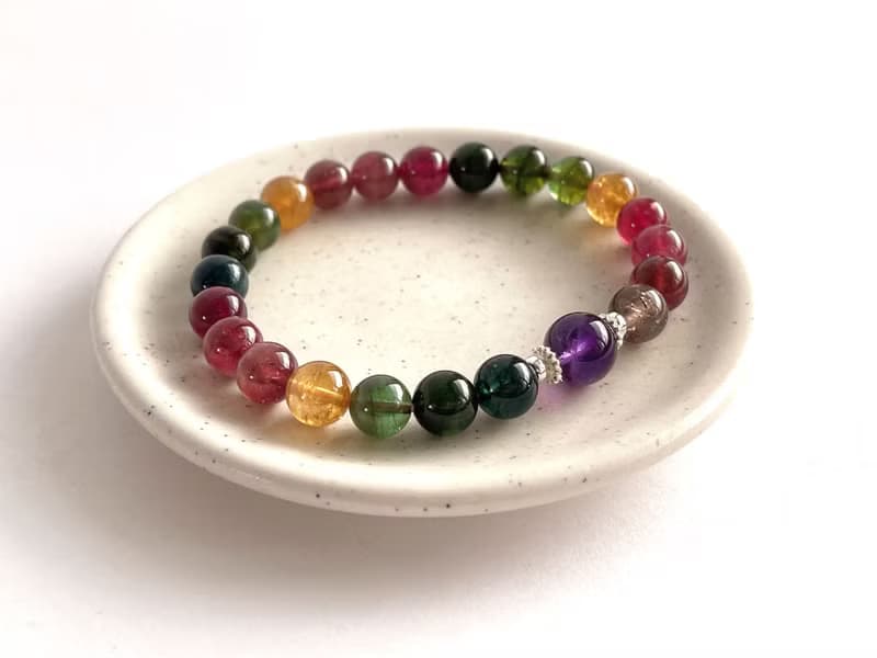 寶石系 天然礦石 濃彩碧璽7.8 烏拉圭紫水晶 925純銀 手鍊