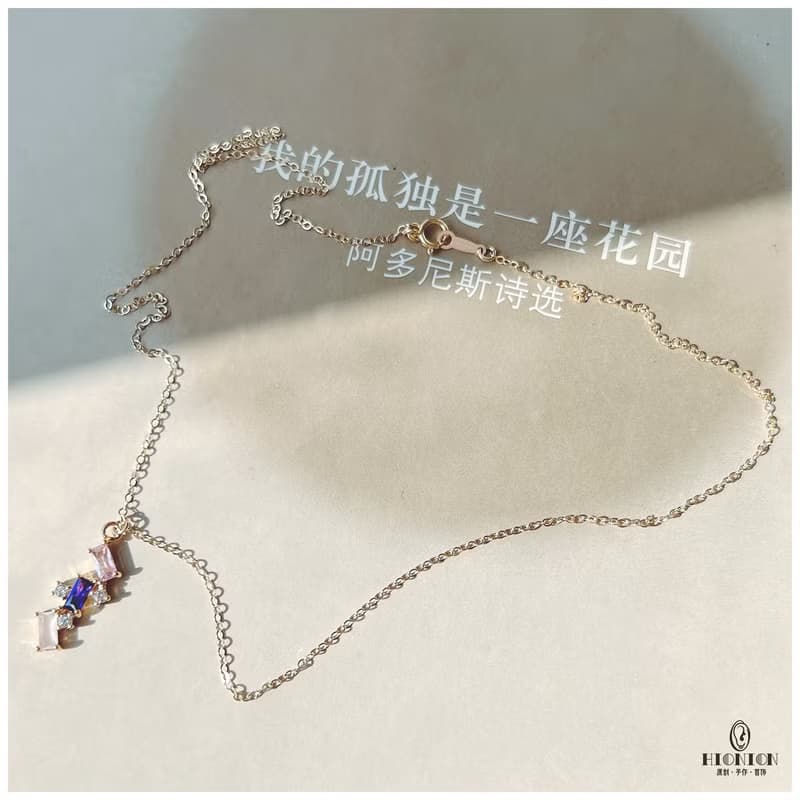 Hi Onion原創莫奈睡蓮 粉紫配色項鏈小眾復古高級夏天彩色鎖骨鏈