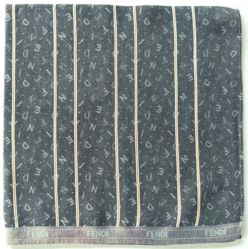 Fendi Vintage Handkerchief \Pocket Square Men Grayish Blue Gifts 18 x 18 inches