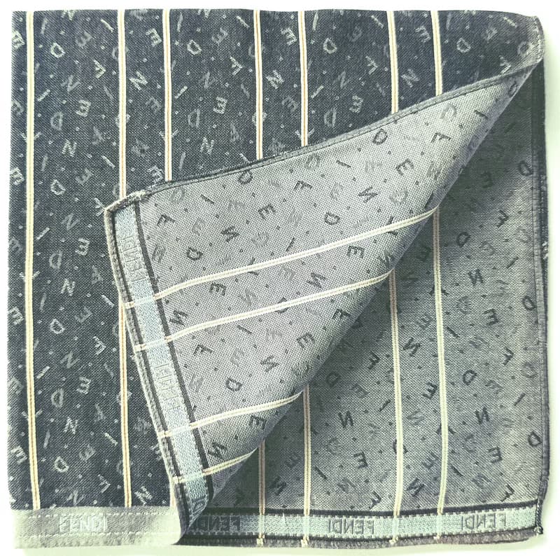Fendi Vintage Handkerchief \Pocket Square Men Grayish Blue Gifts 18 x 18 inches