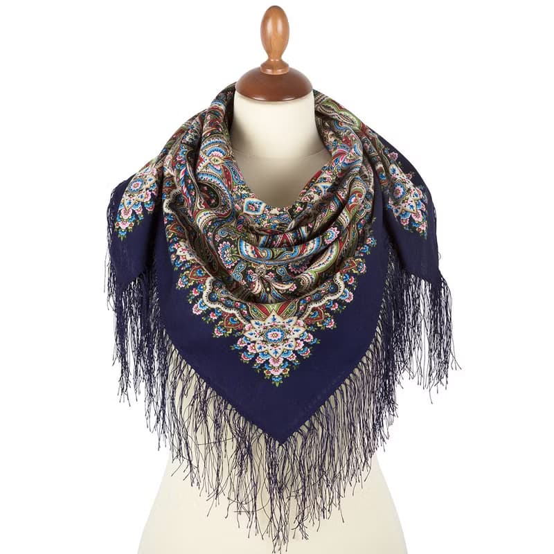 Authentic Pavlovo Posad Russian Shawl Scarf Soft 100% Wool 89x89 cm 1850-14