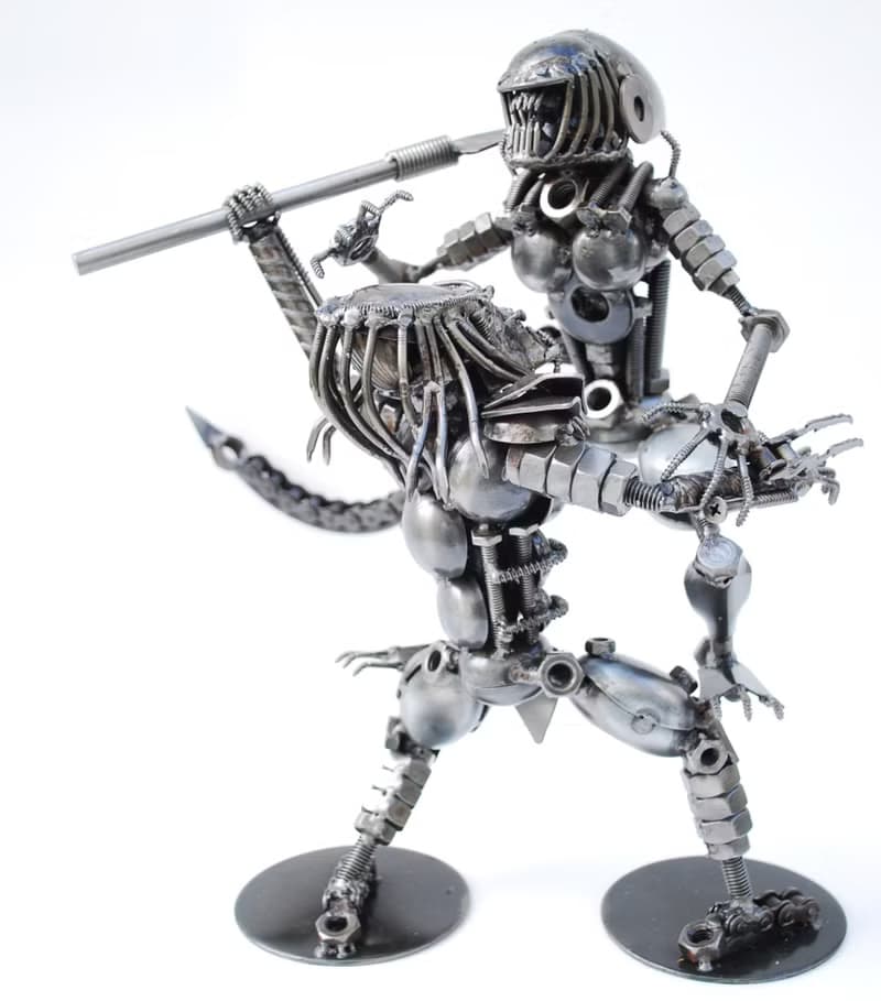 Monster & The Hunter SCRAP METAL Sculpture, Cool gift for him, Anniversary gifts