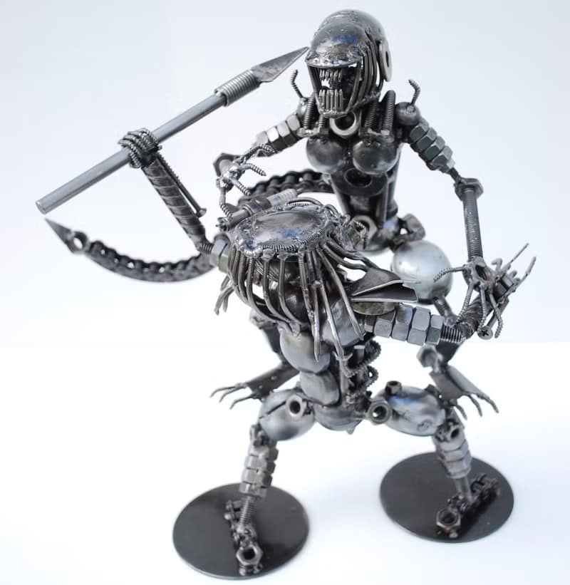 Monster & The Hunter SCRAP METAL Sculpture, Cool gift for him, Anniversary gifts