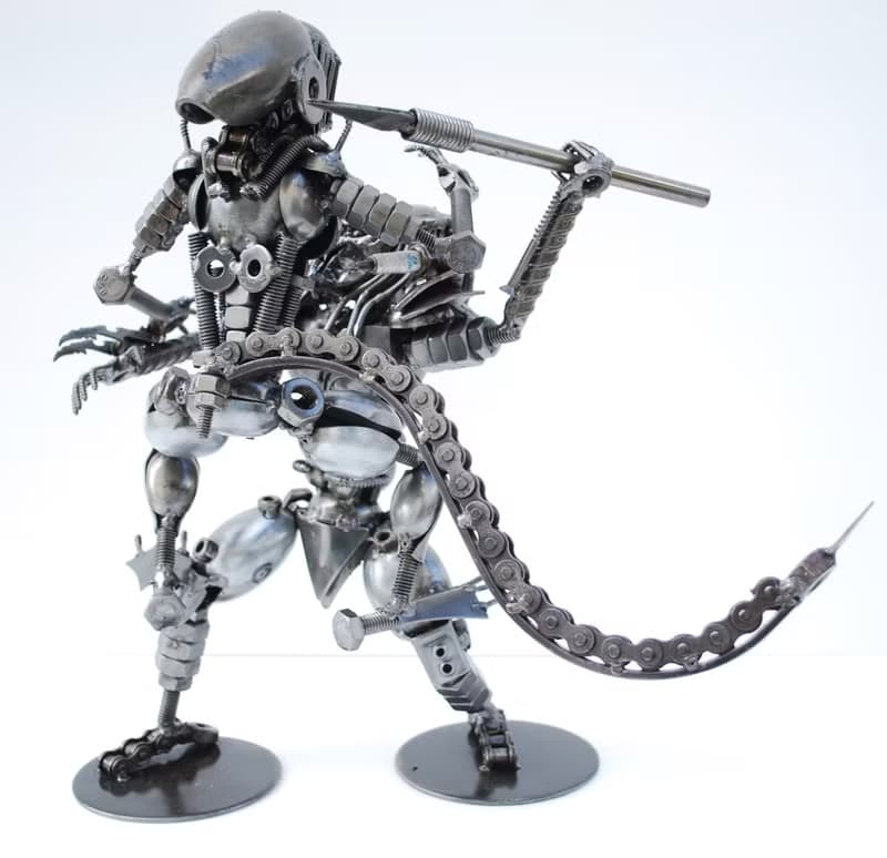 Monster & The Hunter SCRAP METAL Sculpture, Cool gift for him, Anniversary gifts