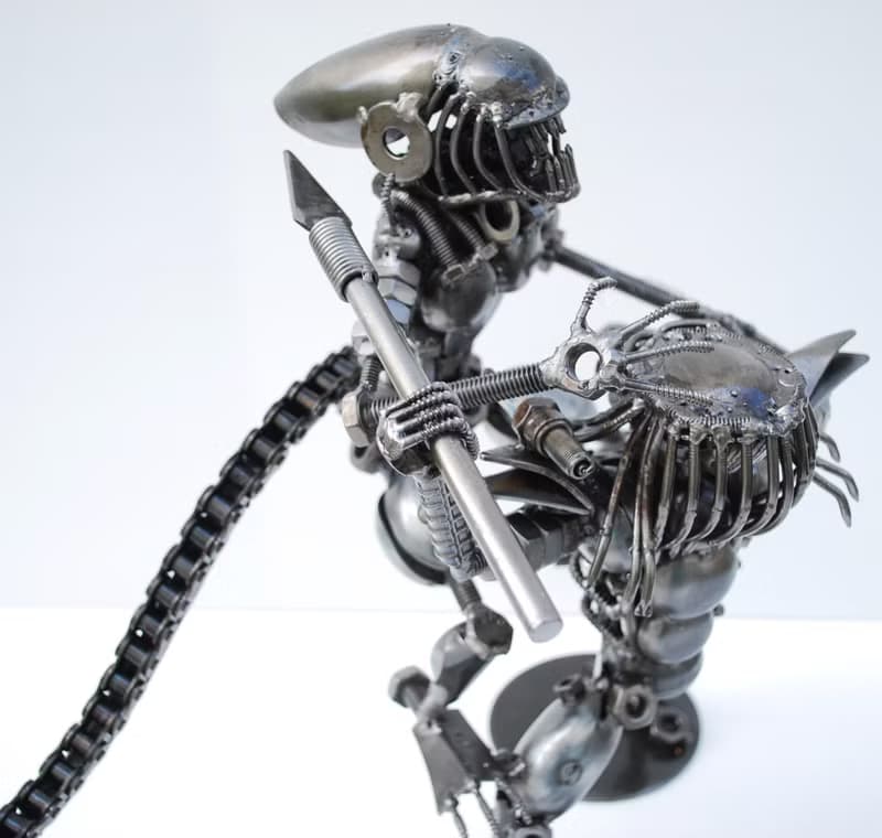 Monster & The Hunter SCRAP METAL Sculpture, Cool gift for him, Anniversary gifts