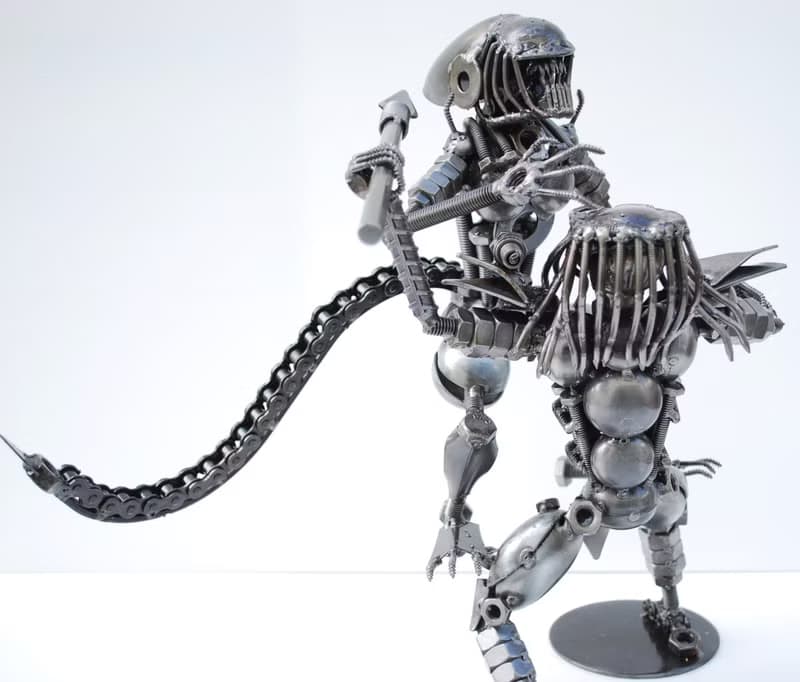Monster & The Hunter SCRAP METAL Sculpture, Cool gift for him, Anniversary gifts