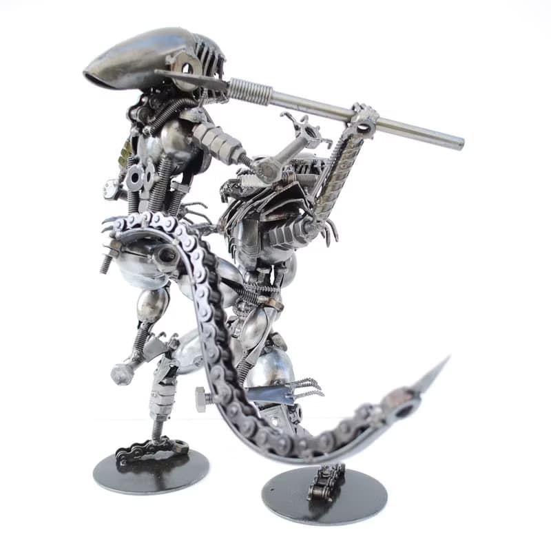 Monster & The Hunter SCRAP METAL Sculpture, Cool gift for him, Anniversary gifts