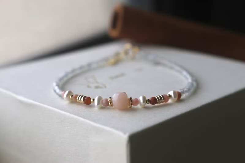 手鍊 粉紅澳寶 阿拉善石 珍珠 - 美好的早晨 -