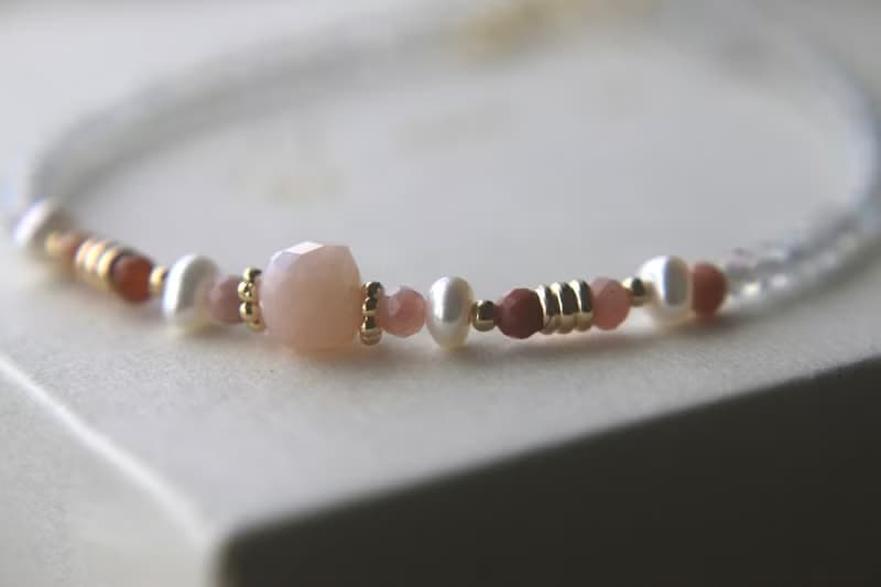 手鍊 粉紅澳寶 阿拉善石 珍珠 - 美好的早晨 -