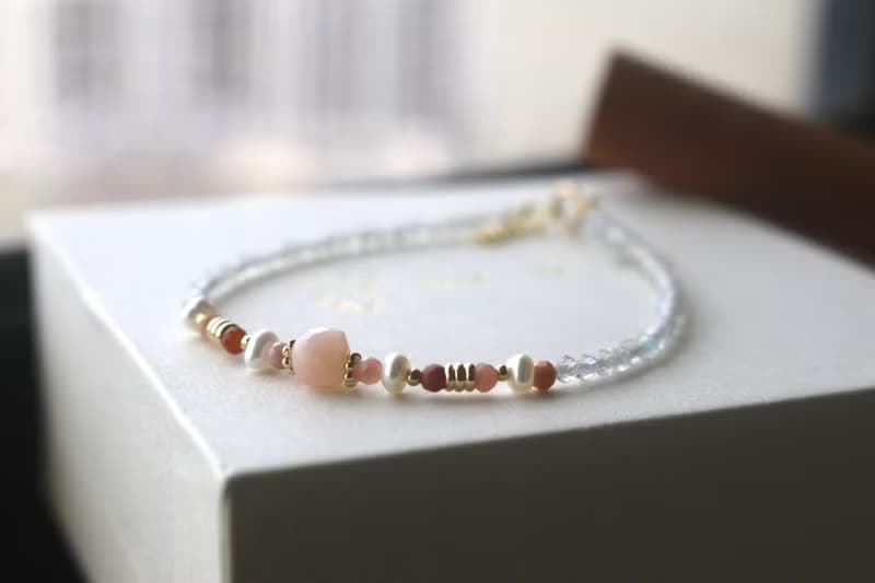 手鍊 粉紅澳寶 阿拉善石 珍珠 - 美好的早晨 -
