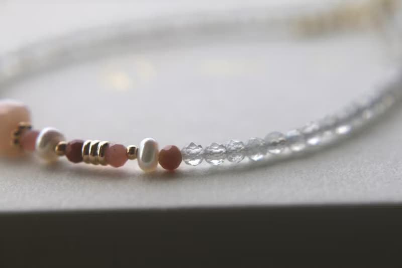 手鍊 粉紅澳寶 阿拉善石 珍珠 - 美好的早晨 -