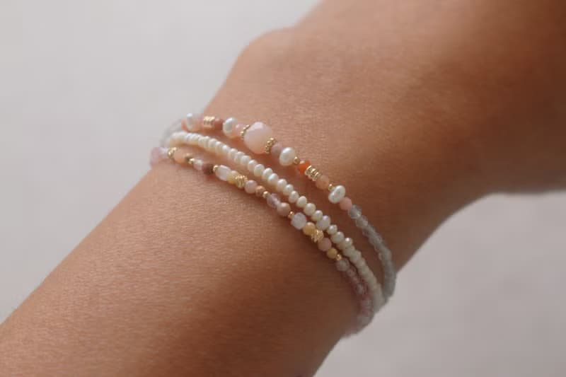 手鍊 粉紅澳寶 阿拉善石 珍珠 - 美好的早晨 -