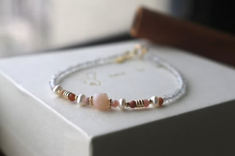 手鍊 粉紅澳寶 阿拉善石 珍珠 - 美好的早晨 -