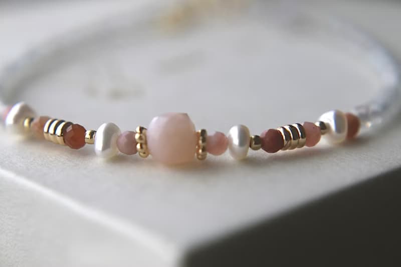 手鍊 粉紅澳寶 阿拉善石 珍珠 - 美好的早晨 -