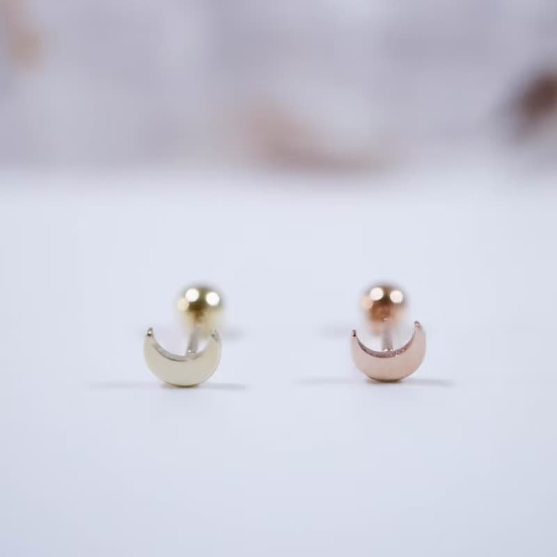 轉珠 14K 黃K金 小月亮耳環 鎖珠耳環 純K金耳環